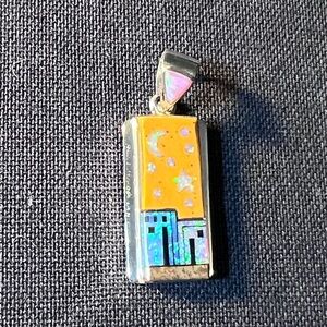 Navajo onyx inlay Artistic Night Sky Pendant with Orange and Blue Accents